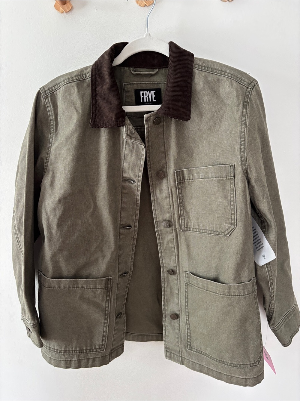 FRYE Olive Canvas barn Jacket with Brown Corduroy Collar